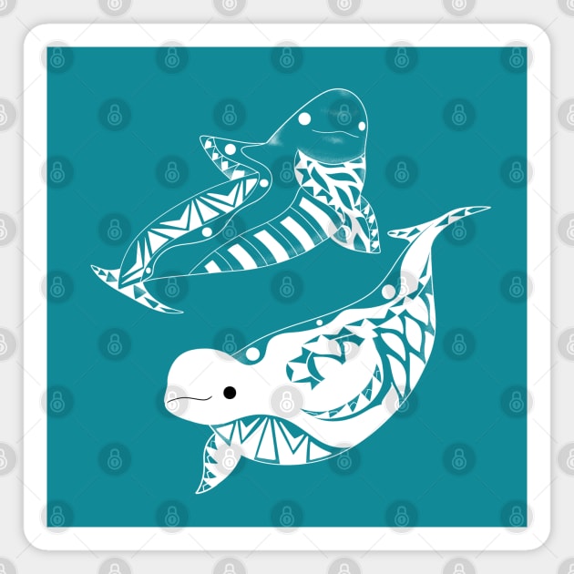 beluga whale in mayan pattern ecopop Magnet by jorge_lebeau